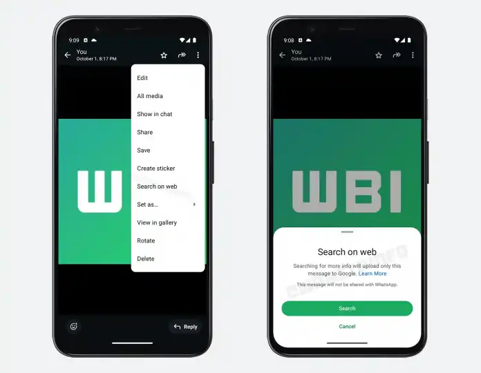 Reverse image search in WhatsApp