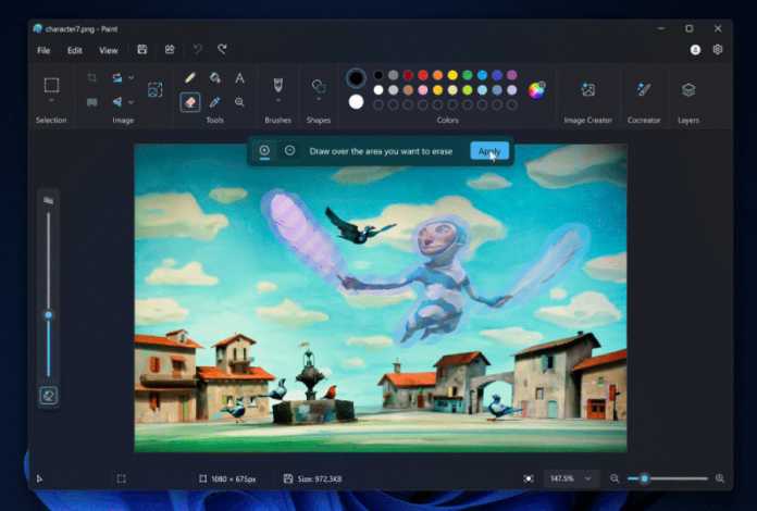 Selected image area to be deleted