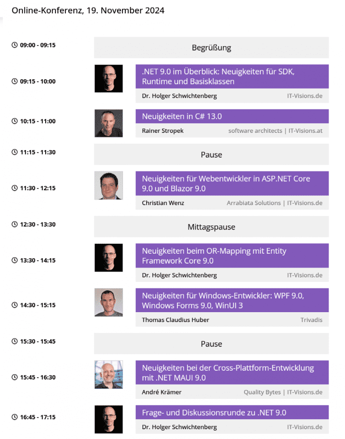 Schedule of the online conference BetterCode() .NET 9.0 on November 19, 2024
