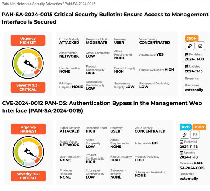 PAN-OS: Abweichende Informationen für dasselbe Advisory