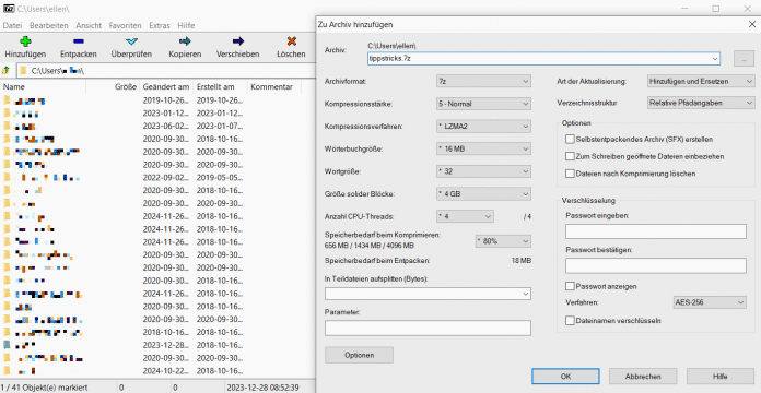 Ihre erstellten Archive sind durch die Verschlüsselung gesichert.