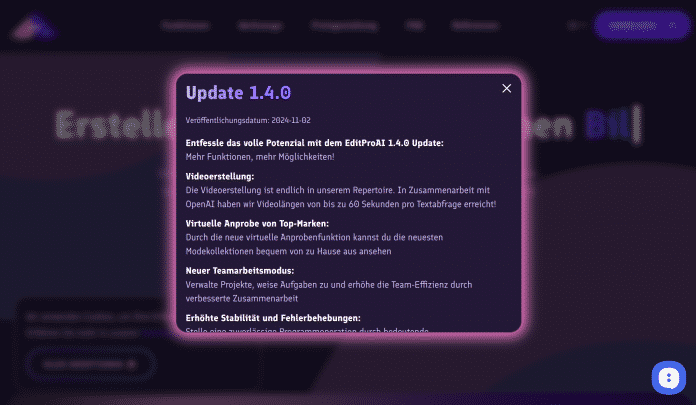 Webseite mit der Malware und angeblichem Changelog