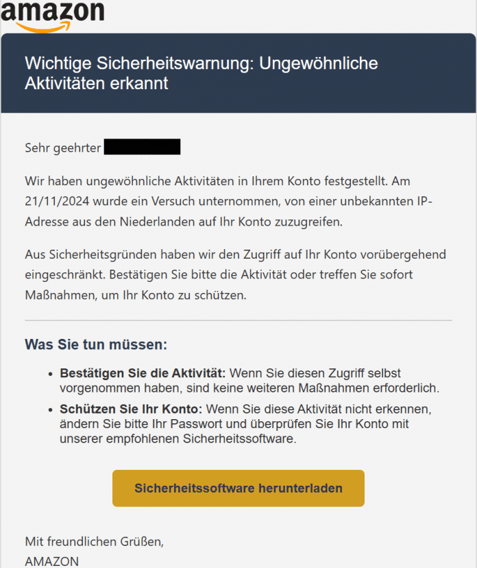 Screenshot der Phishing-Mail