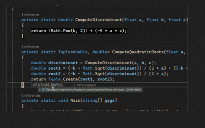 Visual Studio preview of return values