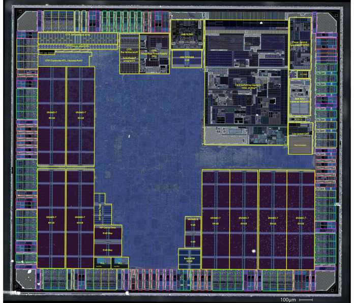 Die-shot of the Raspberry Pi RP2350 by Aedan Cullen