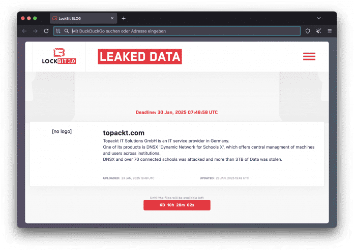 Leaksite of the Lockbit gang with entry on school service providers