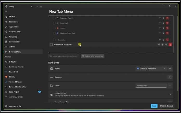 The drop-down menu for profiles can now be customized using drag-and-drop. 