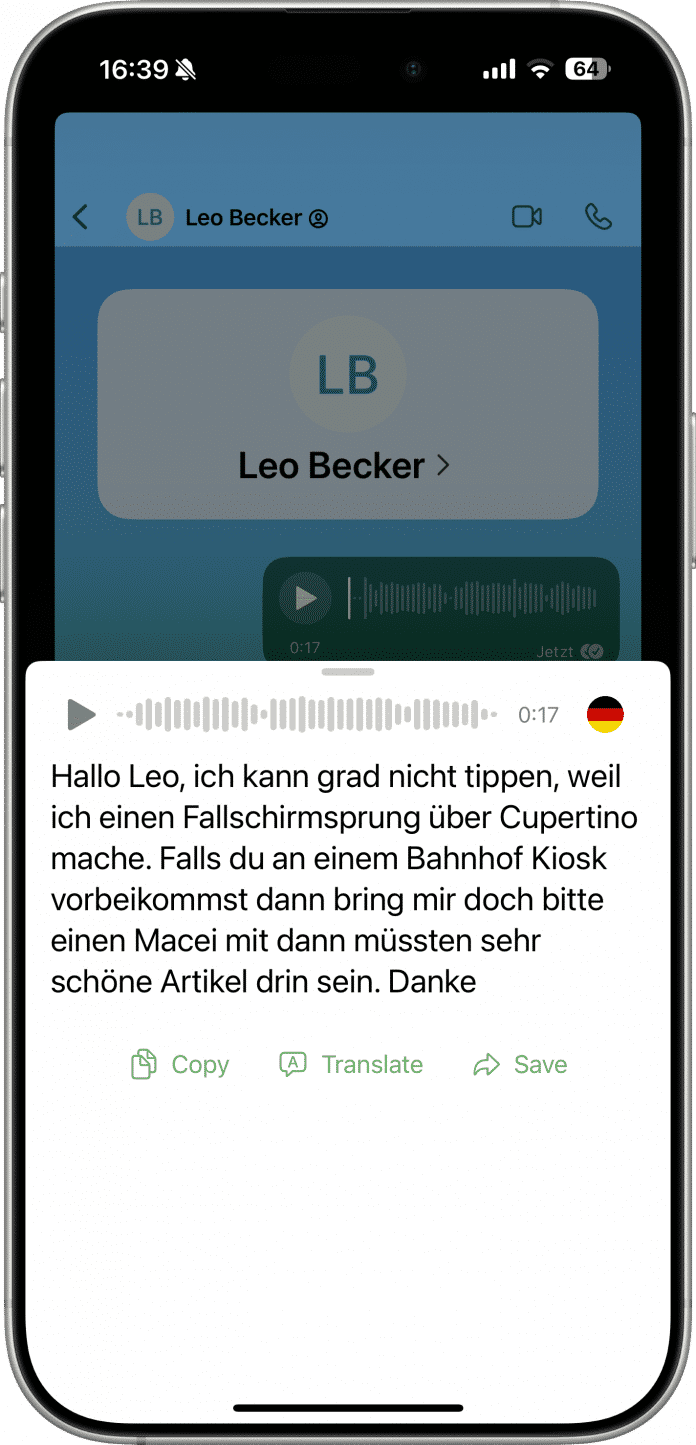 Die App V2T zeigt den gehörten Text in einem Pop-up an und ist auch mit Telegram kompatibel.
