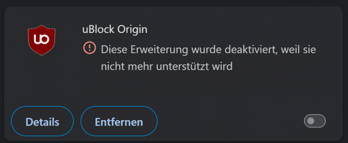 In der Verwaltung lässt sich µBlock wieder aktivieren