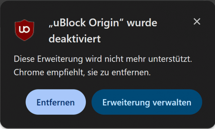 Chrome reports deactivation of µBlock
