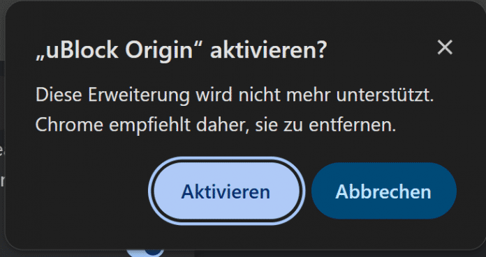 After reactivation, Chrome warns about missing support