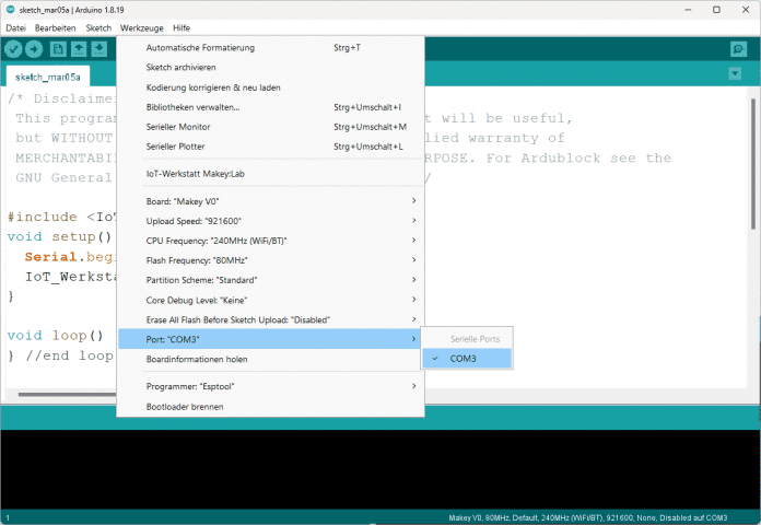 IoT-Werkstatt Port-Auswahl