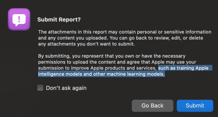 Screenshot von Apples Bug-Report
