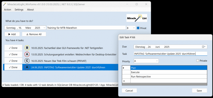 In this simple Windows Forms application, a few tricks were already necessary to display the circles with priorities A, B and C as well as data-based tooltips in the DataGridView (Fig. 2).