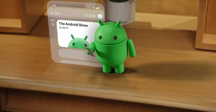 Android bugdroid next to an appointment entry with background blurring