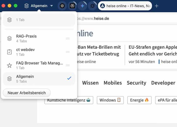 Angepinnte Tabs, Tab-Gruppen: nur zwei der Funktionen, mit denen Sie im Browser Ordnung halten können., 