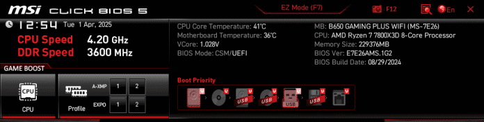 Sogar mit dem alten (Beta-)BIOS 1G2 funktionierte die Bestückung mit 2 × 64 GByte und 2 × 48 GByte DDR5-RAM., 