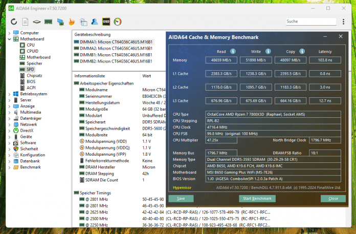 Mit vier DDR5-UDIMMs stellte das BIOS korrekterweise die lahme Geschwindigkeit DDR5-3600 ein, wie es die AMD-Spezifikation vorsieht., 