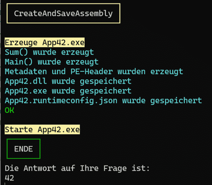 Screenshot der Ausgabe vom Beispielcode