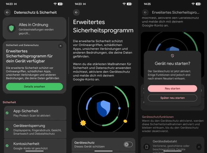Android 16 QPR 1 Erweiteres Sicherheitsprogramm Screenshots