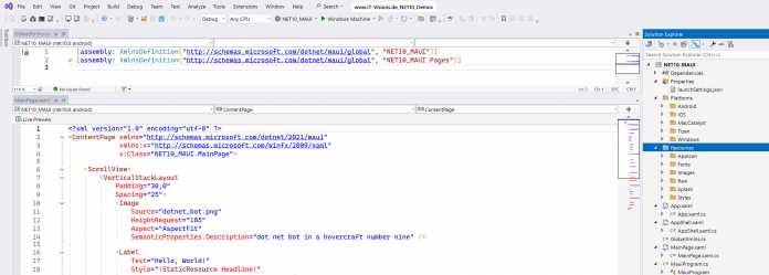 Die Projektvorlage für .NET MAUI 10.0 enthält in Preview 5 die Datei GlobalXmlns.cs, verwendet sie aber bisher nicht.
