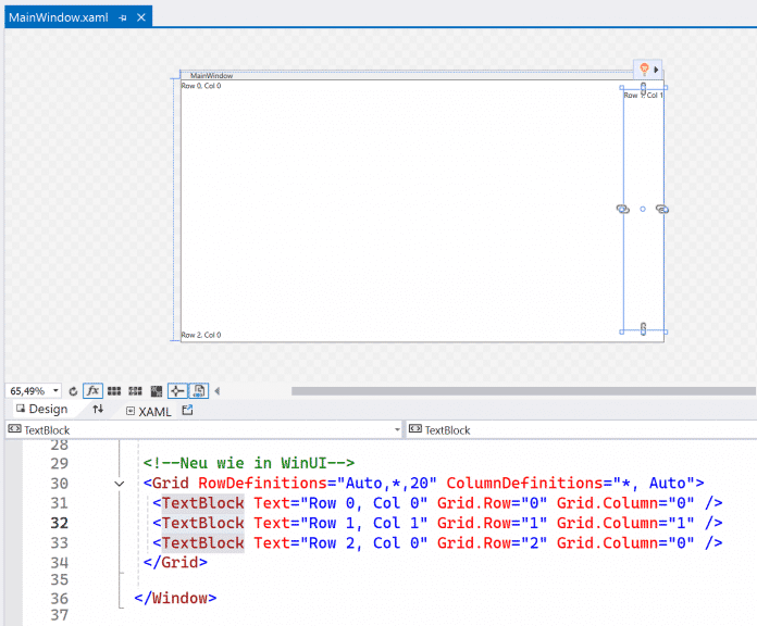 Neue Syntax im Visual-Studio-Designer: Die Hilfslinien und Einstellpunkte für die Größe fehlen.