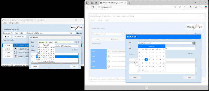 Eine Windows-Forms-Anwendung (links) wurde nach Wisej.NET migriert und läuft nun im Browser (rechts) (Abb. 1).
