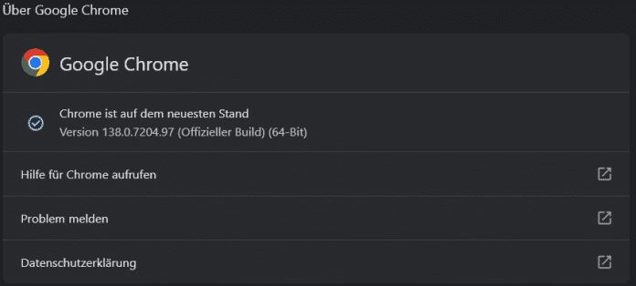 Versionsdialog von Chrome