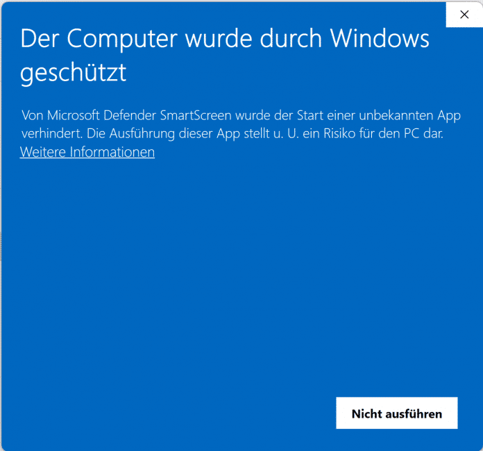 Microsoft Defender SmartScreen blocks execution of the 7-Zip installer