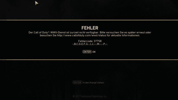 Fehlermeldung bei COD:WW2 Onlinepartie