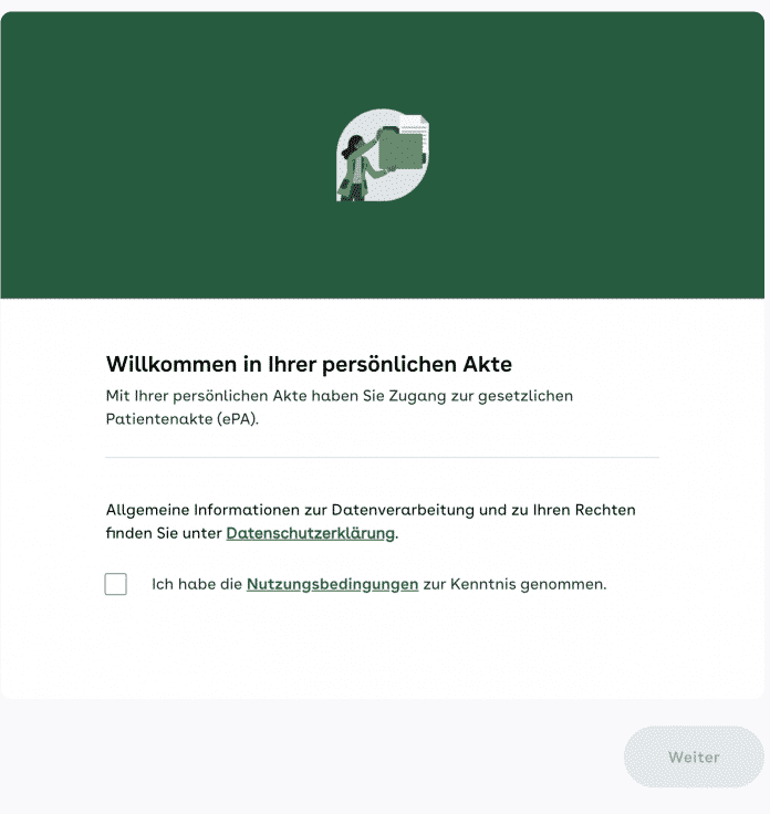 Begrüßungsnachricht für die AOK-App mein Leben in der Desktop-Variante.