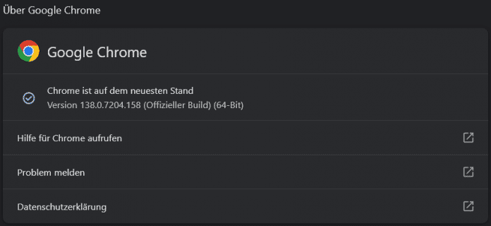 Chrome Versionsdialog