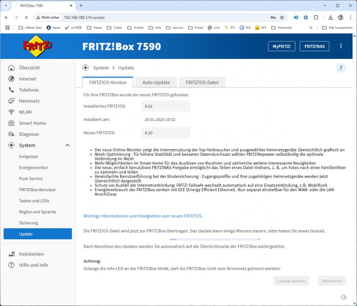 Screenshot aus der FritzOS-Oberfläche