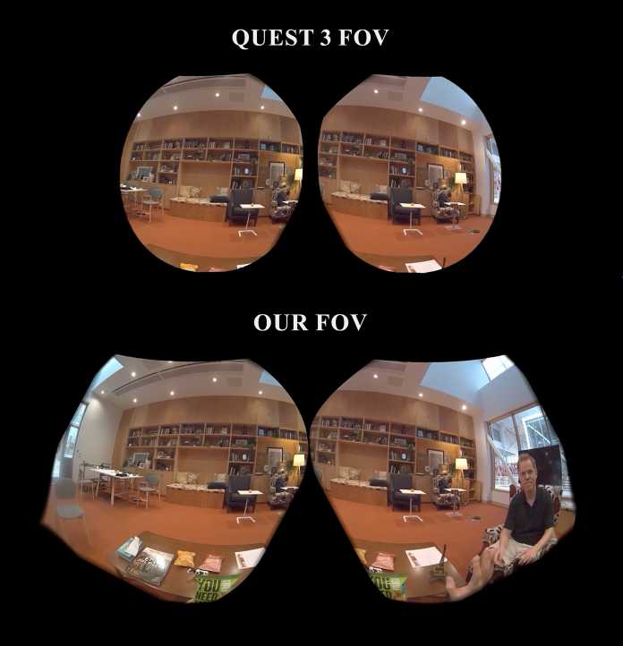 omparison: The view through a Quest 3 and the view through Meta's wide FOV prototype with a significantly wider field of view.