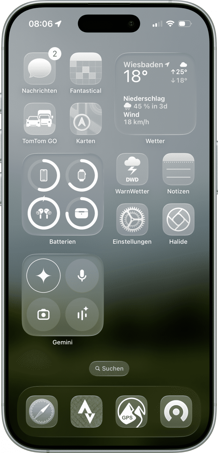 Selbst App-Icons und Widgets werden auf  Wunsch durchsichtig – das ist aber kein Muss. , 