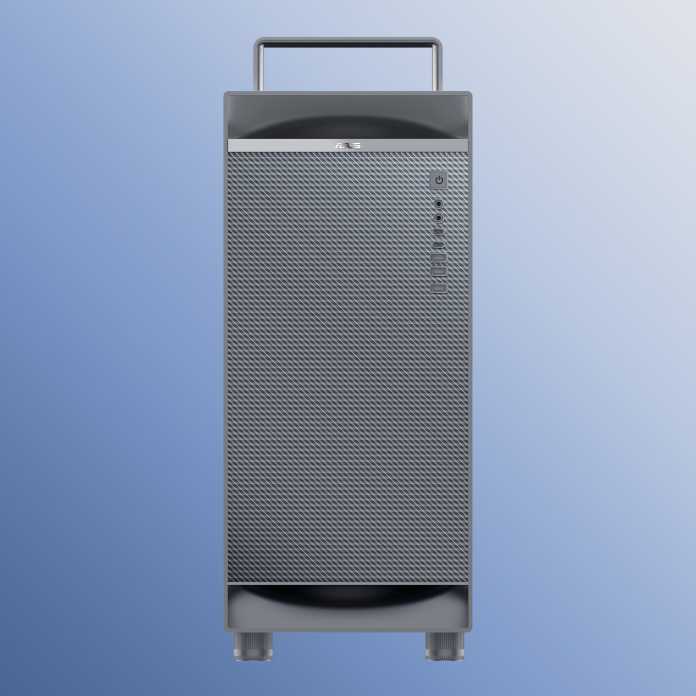 Asus-Workstation von vorn vor blauem Hintergrund