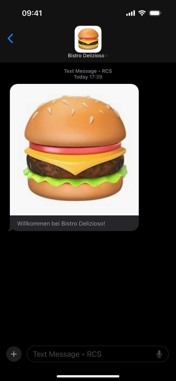 Ein per RCS empfangenes Bild mit Untertitel. Der verifizierte Absendername mit Logo ist direkt im Kopfbereich der App zu sehen (Abb. 2). 