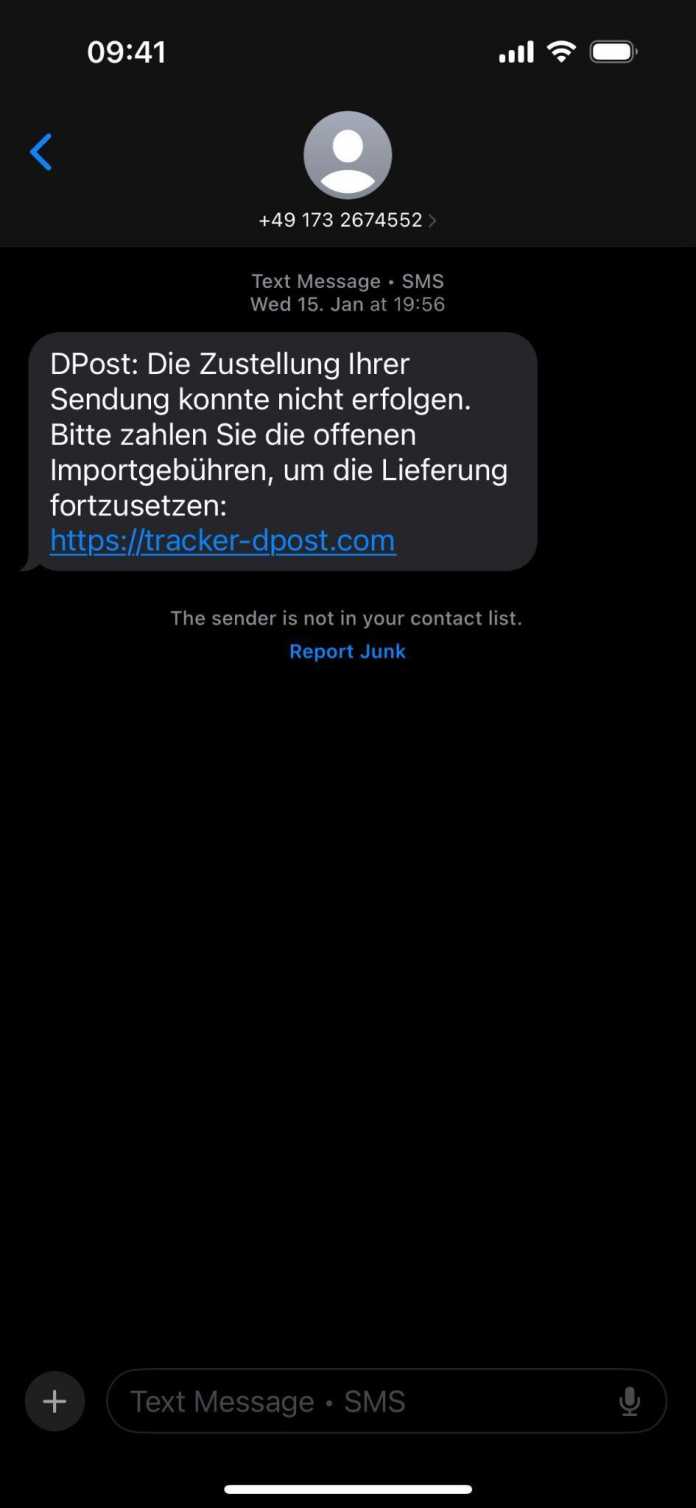 A typical example of an SMS spam attempt (Fig. 1)