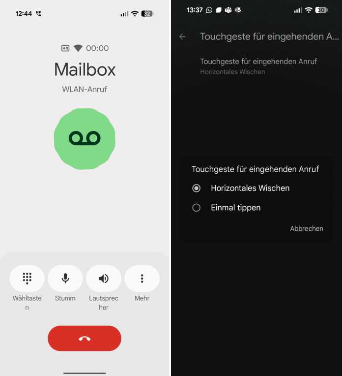 Screenshots of the new phone app