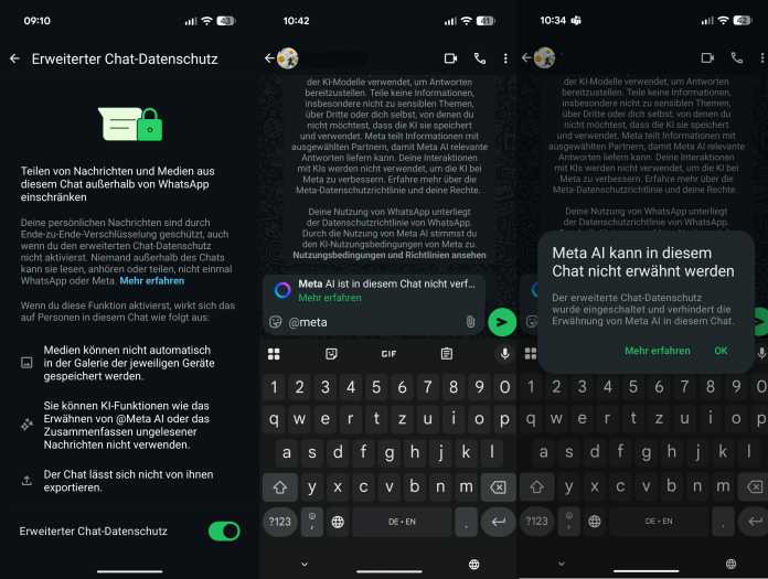 Screenshots: Erweiterter Chat-Datenschutz – Meta AI sperren