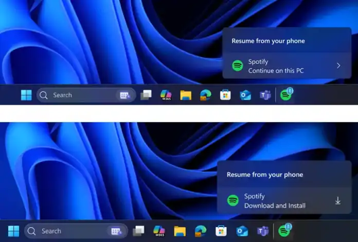 Spotify's resume notifications under Windows 11