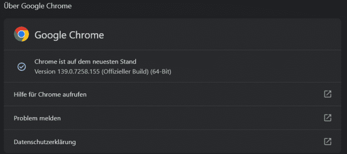 Versionsdialog von Google Chrome