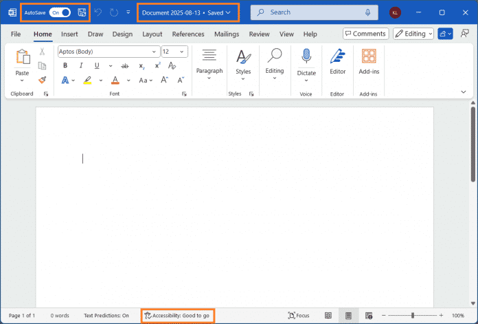 Screenshot Word mit Autosave-Toggle