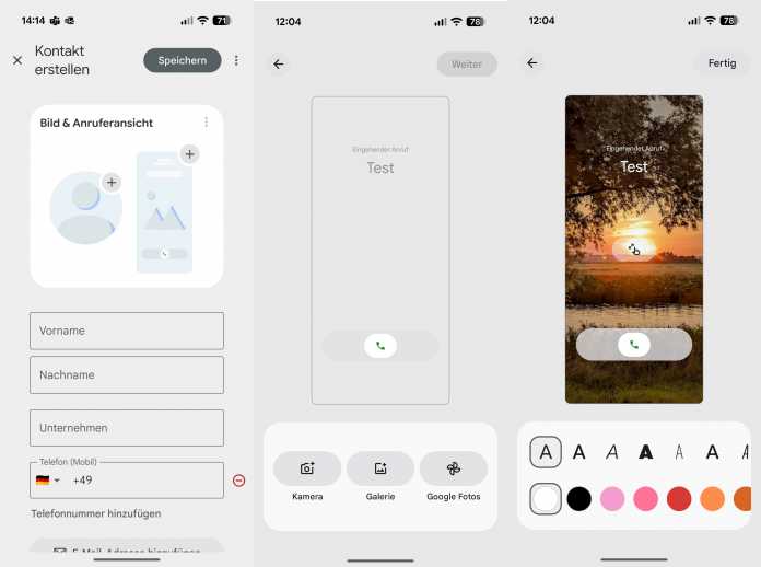 3 Screenshots der Anruferansicht