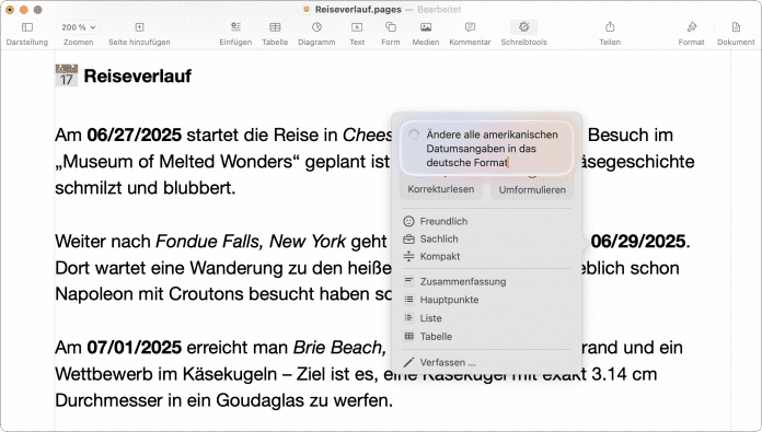Mit einem Befehl ändern Sie bei Bedarf für alle Datumsangaben im Text das Format.