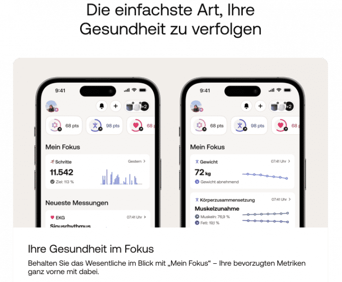 Screenshots of the revised Withings app