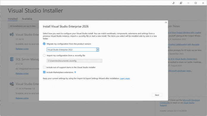 Transfer of existing configurations