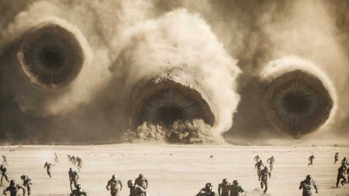 Screenshot mit den Sandwürmern aus Dune