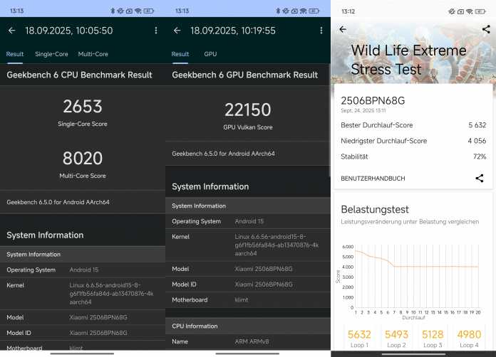 Xiaomi 15T Pro – Screenshots from benchmarks