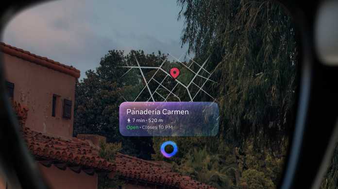 View through the Meta Ray-Ban display to a visual navigation.